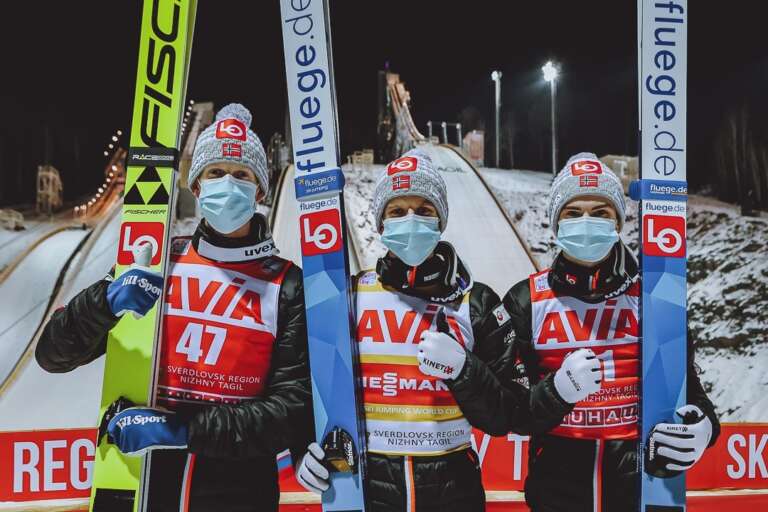 Norwegische Skispringer in Russland